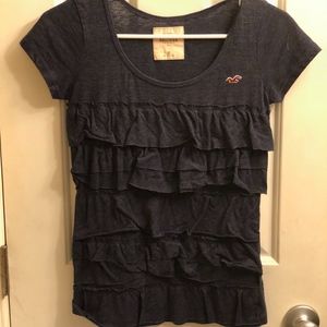 Navy Hollister Ruffle Shirt